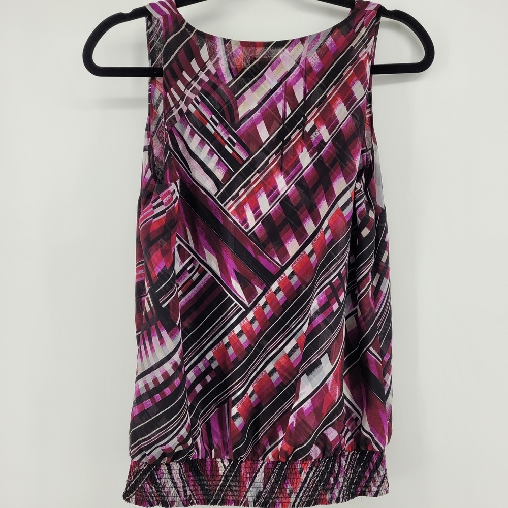 White House Black Market Womens Small Plum Geometric Abstract Faux Wrap Blouse - Picture 3 of 13